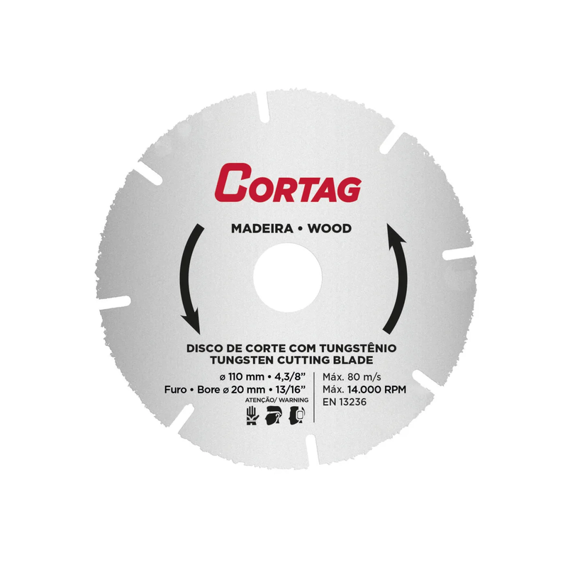 Disco de Corte Tungstênio para Madeira 10mm Cortag