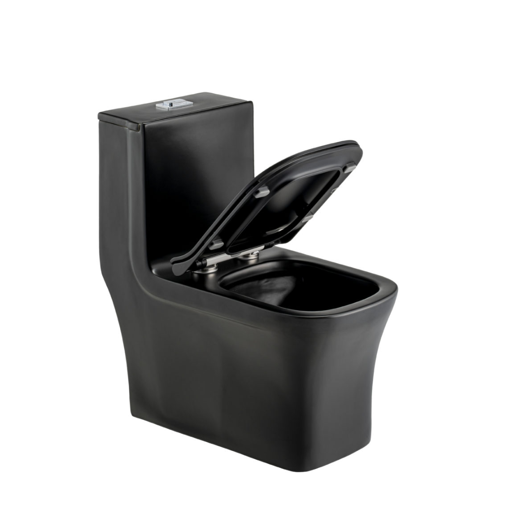 Vaso Sanitário Monobloco Quadrado com Kit Instalação Preto Fosco Eco Metais