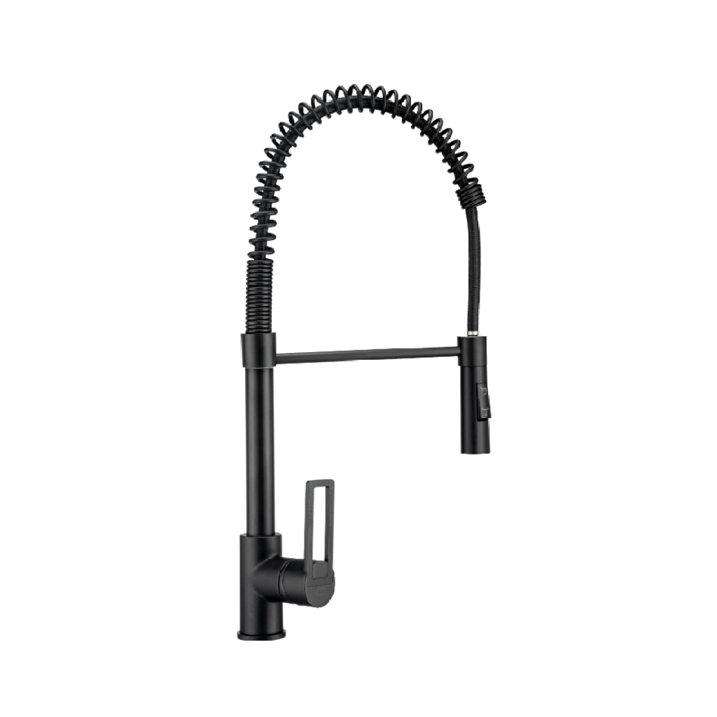 Torneira Misturador Monocomando de Bancada Gourmet Bica Auxiliar e Dois Jatos Preto Fosco Eco Metais