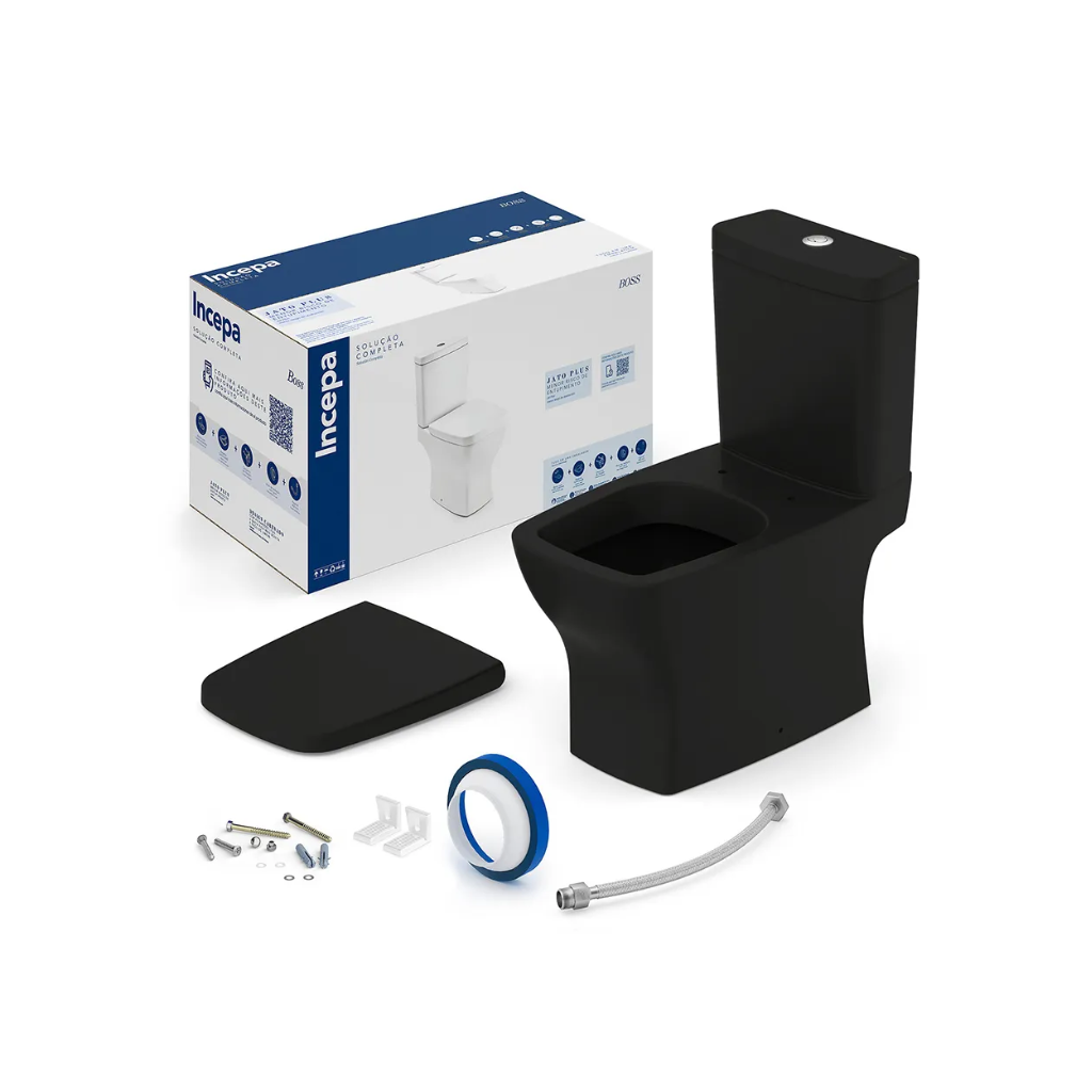 Vaso Sanitário com Caixa Acoplada e Kit Instalação Boss Incepa Noir