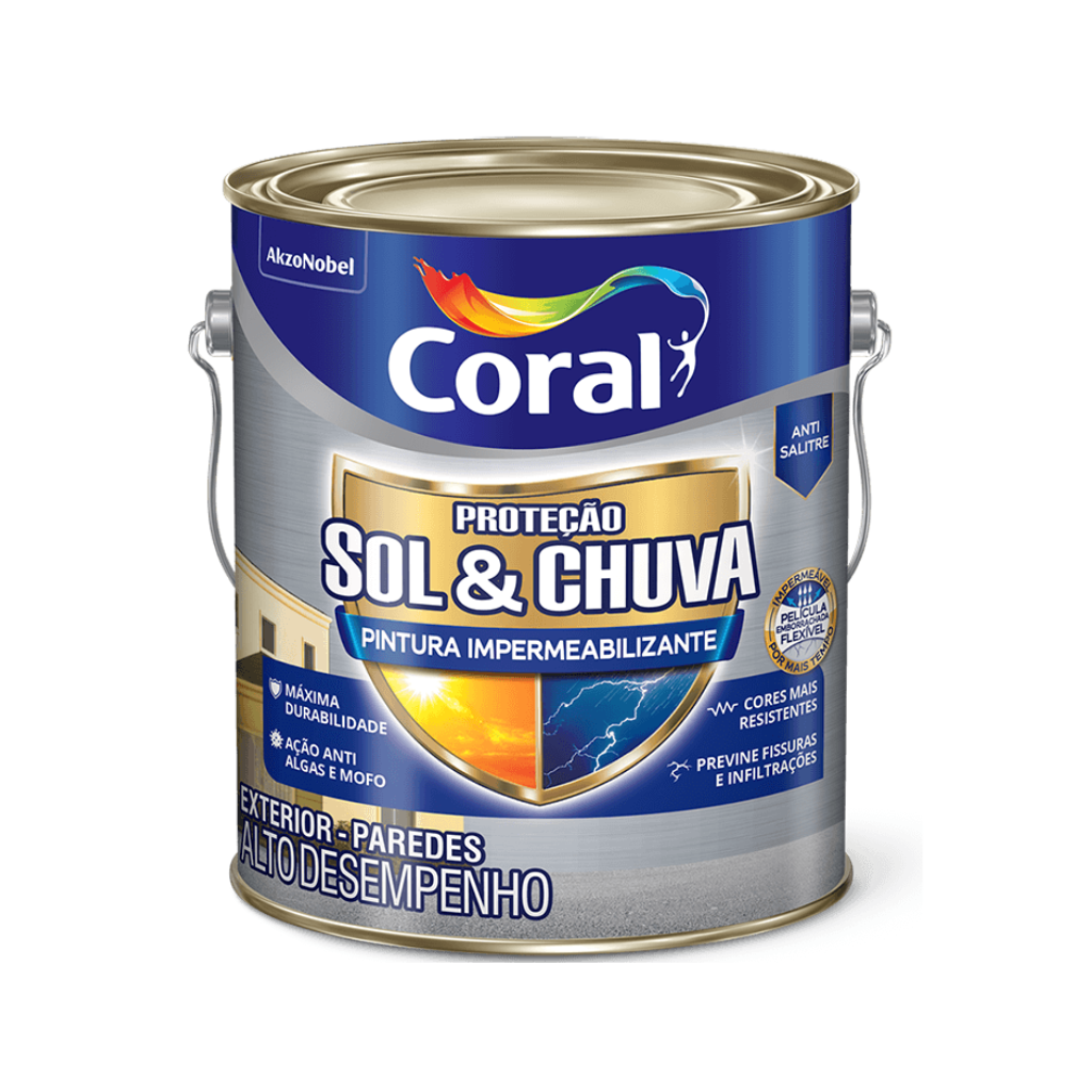 Tinta Acrílica Impermeabilizante Emborrachada Proteção Sol & Chuva Coral